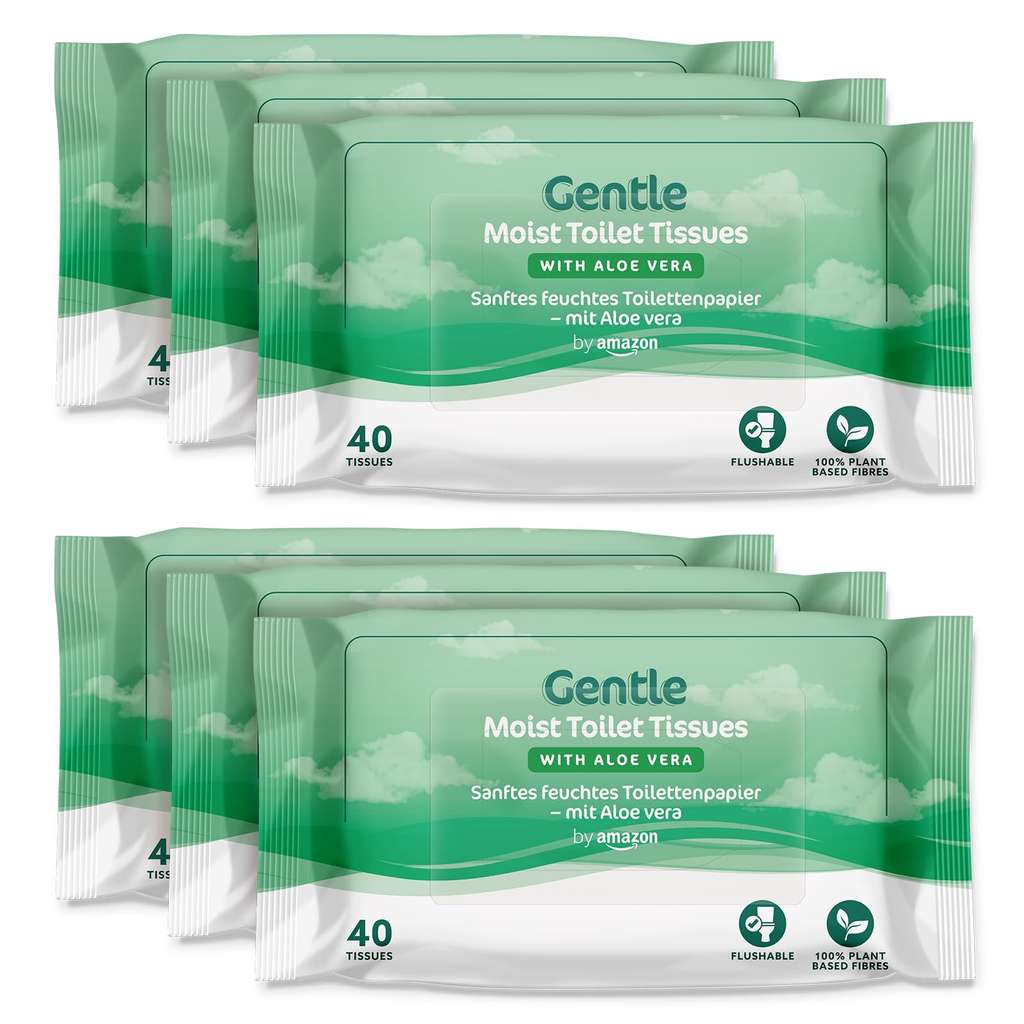 Amazon Brand Gentle Moist Toilet Tissues with Aloe Vera or Unscented, 240 Count (6 Packs of 40) - £3.13 / £2.76 S&S + voucher