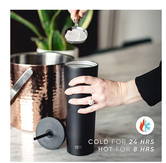 Minimalist Modern Thermos Mug with Straw Lid and Flip Lid | Reusable Stainless Steel Water Bottle for Cold Brew Tea Iced Coffee Travel Mug