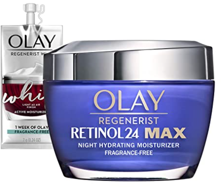 Olay Olay Regenerist Retinol 24 Max Moisturizer, Retinol 24 Max Night Cream, 1.7 oz + Whip Face Moisturizer Travel/